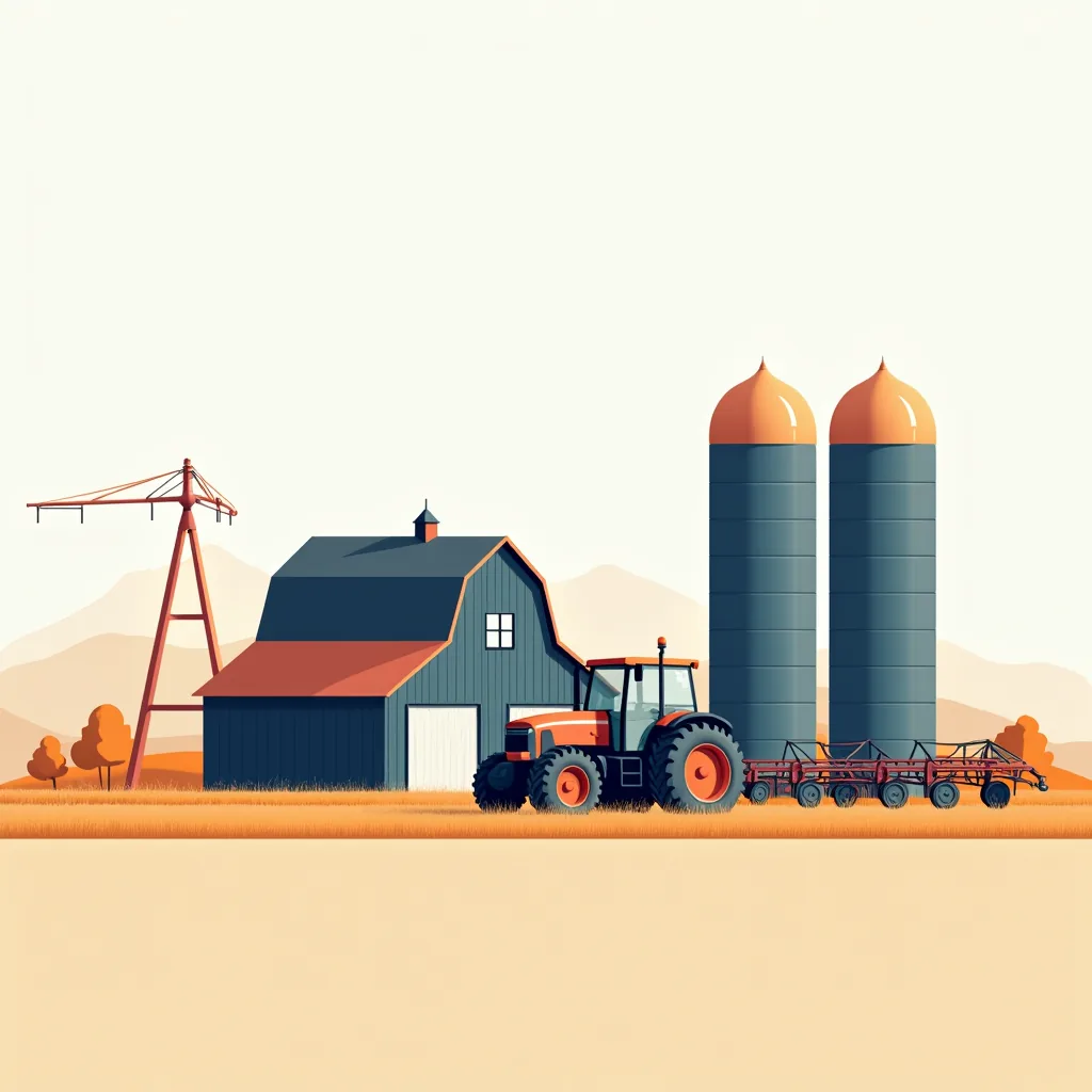 Ilustración de una instalación de agroalimentaria y ganadera