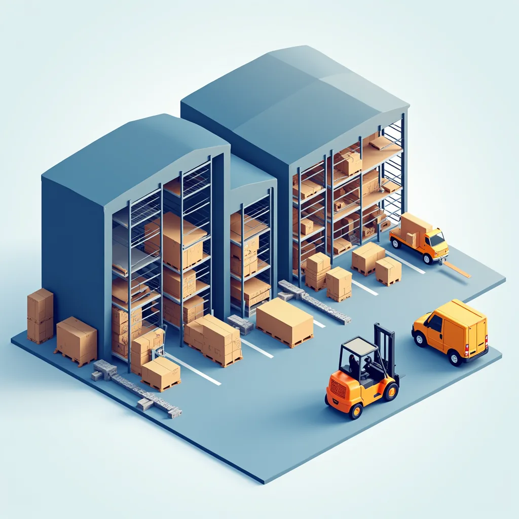 Ilustración de una instalación de logística y almacenamiento